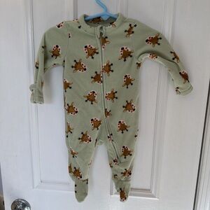 Green Fleece sleeper with reindeer Print